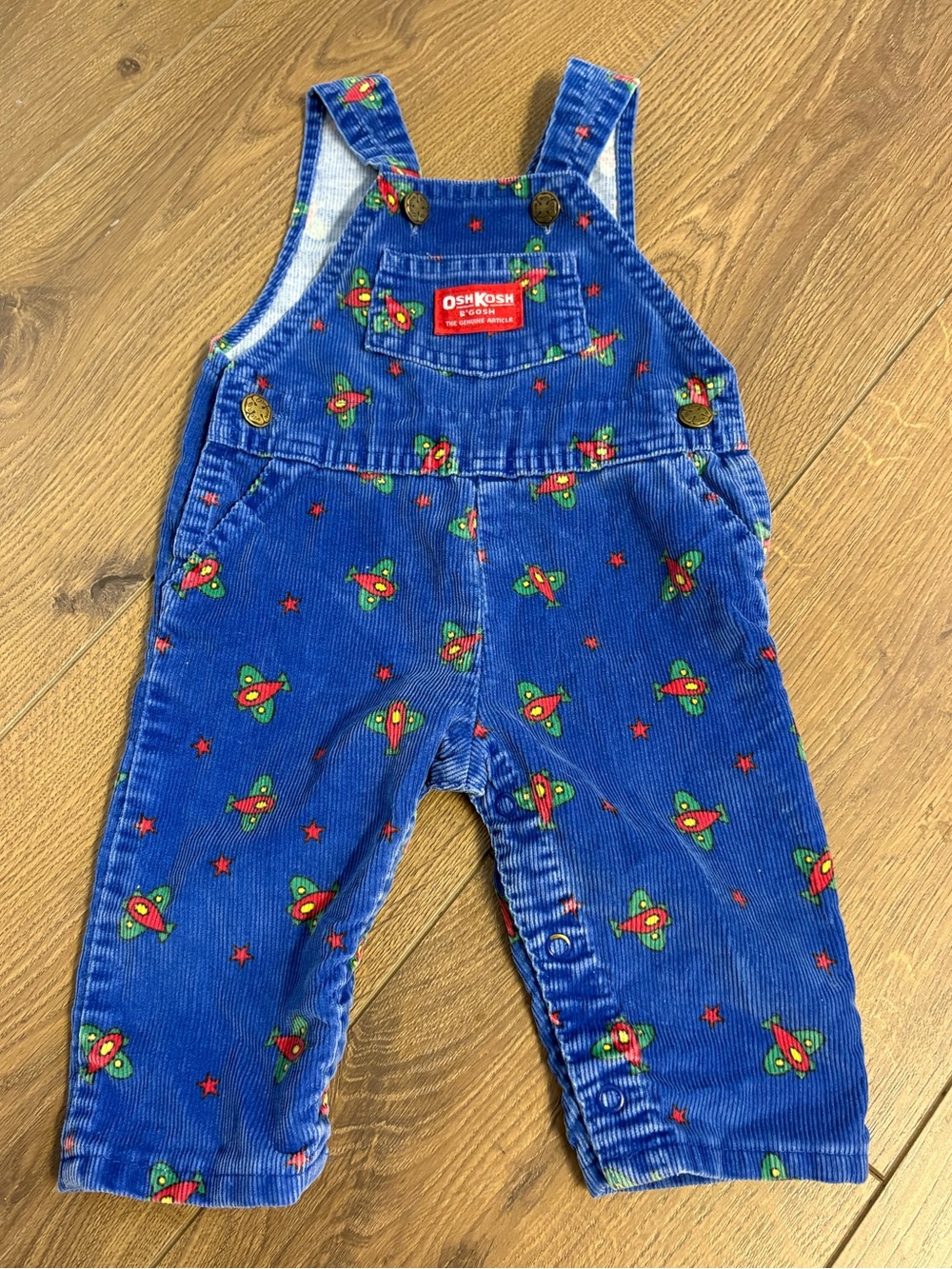 Oshkosh B'Gosh VTG Baby Blue Corduroy Airplane 3-6 M Made in USA Overalls READ